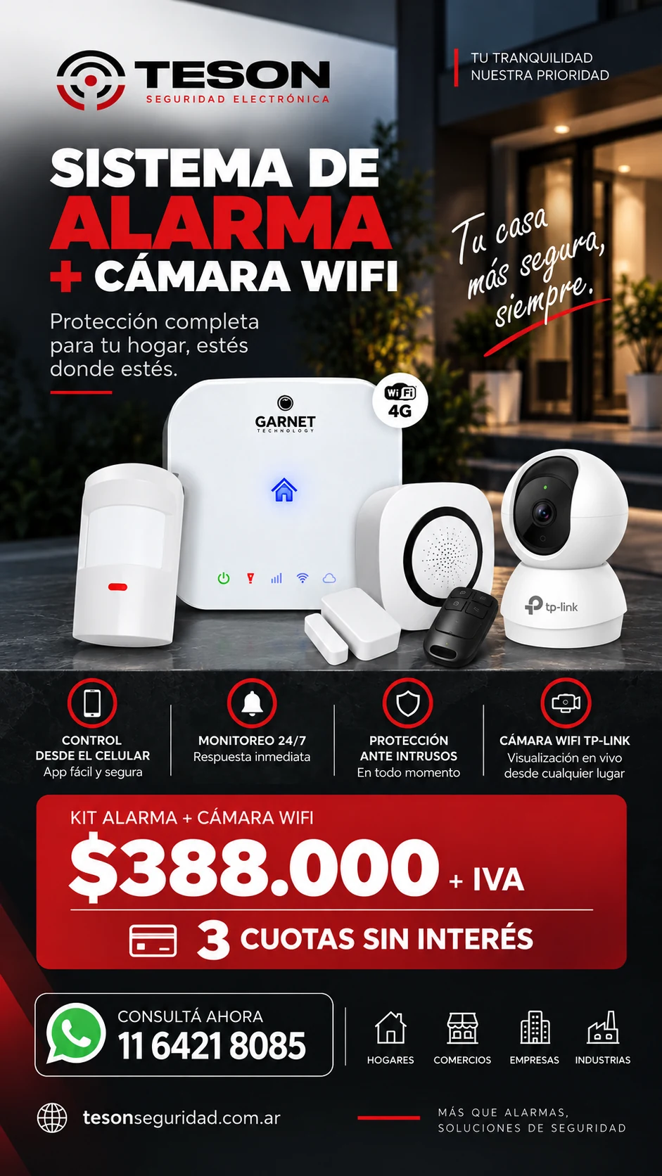 Kit de alarma Garnet y cámara WiFi TP-Link de la promoción Tesón